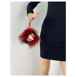 Fendi-Fendi Red Fur Bag Bugs Leather Key Chain / Bag charm-Red