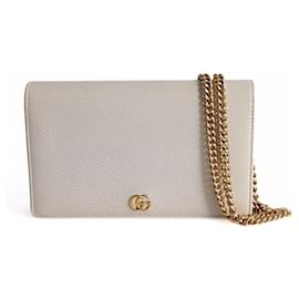 Gucci-Gucci GG clutch bag in ivory leather with chain-White,Beige