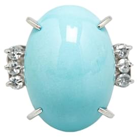 & Other Stories-LuxUness Platinum Turquoise Diamond Ring Metal Ring in Excellent condition-Silvery