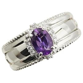 & Other Stories-LuxUness Platinum Amethyst Diamond Ring  Metal Ring in Excellent condition-Silvery