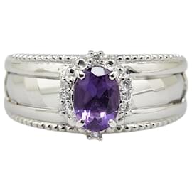 & Other Stories-LuxUness Platinum Amethyst Diamond Ring  Metal Ring in Excellent condition-Silvery