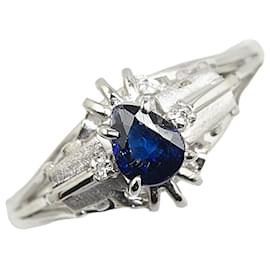 & Other Stories-LuxUness Platinum Sapphire Diamond Ring  Metal Ring in Excellent condition-Silvery