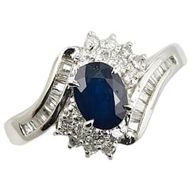 & Other Stories-LuxUness Platinum Sapphire Diamond Ring  Metal Ring in Excellent condition-Silvery