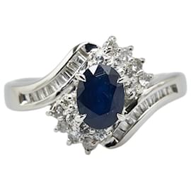 & Other Stories-LuxUness Platinum Sapphire Diamond Ring  Metal Ring in Excellent condition-Silvery