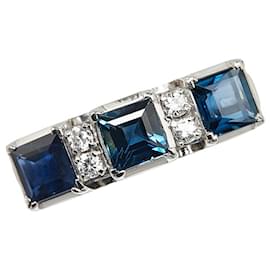 & Other Stories-LuxUness Platinum Sapphire Diamond Ring  Metal Ring in Excellent condition-Silvery