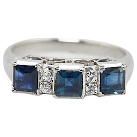 & Other Stories-LuxUness Platinum Sapphire Diamond Ring  Metal Ring in Excellent condition-Silvery