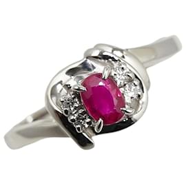 & Other Stories-Pt900 Platinum Ruby 0.45ct Diamond 0.08ct Ring Size 11.5 in Great Condition-Silvery