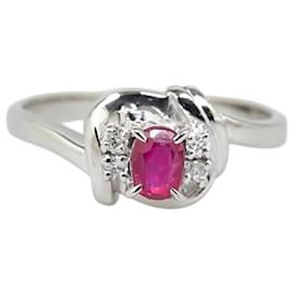 & Other Stories-Bague en platine Pt900 avec rubis de 0,45 ct et diamant de 0,08 ct, taille 11,5 en excellent état-Argenté