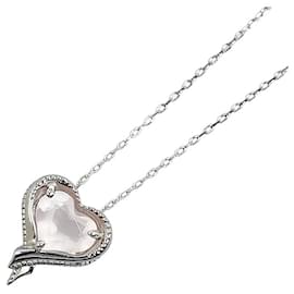 & Other Stories-LuxUness 10K Rose Quartz Heart Necklace Metal Necklace in Excellent condition-Silvery
