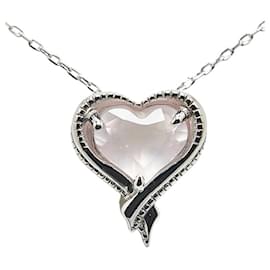 & Other Stories-LuxUness 10K Rose Quartz Heart Necklace Metal Necklace in Excellent condition-Silvery