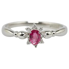 & Other Stories-Pt900 Platinum Ruby Diamond Ring in Great Condition-Silvery