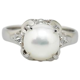 & Other Stories-LuxUness Platinum Pearl Diamond Ring  Metal Ring in Excellent condition-Silvery