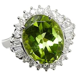 & Other Stories-LuxUness Platinum Peridot Diamond Ring  Metal Ring in Excellent condition-Silvery