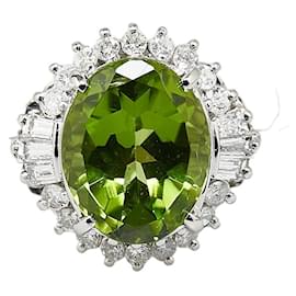 & Other Stories-LuxUness Platinum Peridot Diamond Ring  Metal Ring in Excellent condition-Silvery