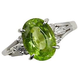 & Other Stories-Anello in platino Pt900 con peridoto da 2,98 ct e diamante da 0,18 ct in ottime condizioni-Argento