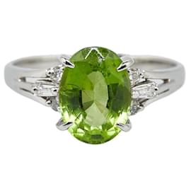 & Other Stories-Anillo de platino Pt900 con peridoto de 2.98 ct y diamante de 0.18 ct en excelente estado-Plata