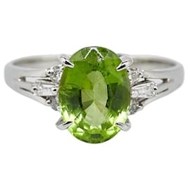 & Other Stories-LuxUness Platinum Peridot Diamond Ring  Metal Ring in Excellent condition-Silvery