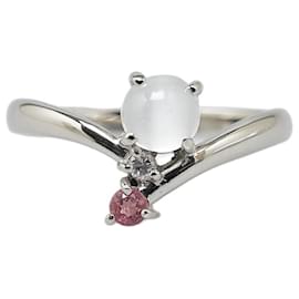 & Other Stories-Pt900 Platinum Moonstone Pink Tourmaline Diamond Ring in Excellent Condition-Silvery