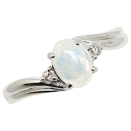 & Other Stories-Anello in platino Pt850 con opale da 0,5 ct e diamante da 0,04 ct, misura 9,5 in eccellenti condizioni-Argento