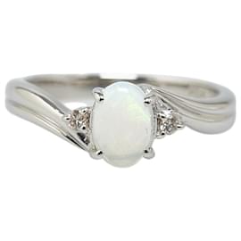 & Other Stories-LuxUness Platinum Opal Diamond Ring  Metal Ring in Excellent condition-Silvery