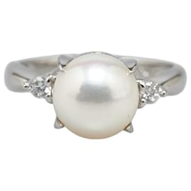 & Other Stories-LuxUness Platinum Pearl Diamond Ring  Metal Ring in Excellent condition-Silvery