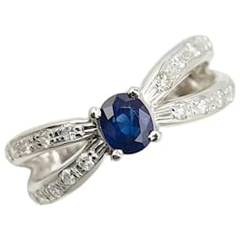 & Other Stories-LuxUness Platinum Sapphire Diamond Ring  Metal Ring in Excellent condition-Silvery