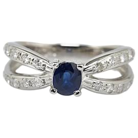 & Other Stories-Pt900 Platinum Sapphire 0.4ct Diamond 0.25ct Ring in Excellent Condition-Silvery