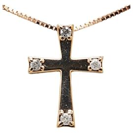 & Other Stories-LuxUness 14K Diamond Cross Necklace  Metal Necklace in Excellent condition-Golden