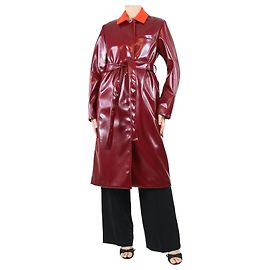 Emilio Pucci Burgundy belted vinyl coat - size UK 8 Dark red
