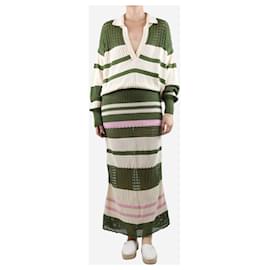 Johanna Ortiz-Multi striped crochet top and maxi skirt set - size M-Multiple colors