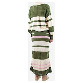 Johanna Ortiz-Multi striped crochet top and maxi skirt set - size M-Multiple colors