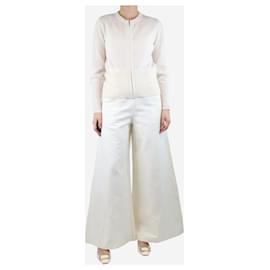 Autre Marque-Cream high-rise wide leg trousers - size UK 10-Cream