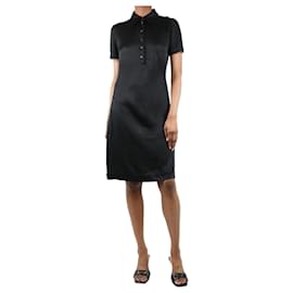 Gucci-Black short-sleeved satin midi dress - size UK 12-Black