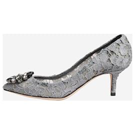 Dolce & Gabbana-Grey bejewelled lace pumps - size EU 35.5-Grey