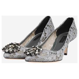 Dolce & Gabbana-Grey bejewelled lace pumps - size EU 35.5-Grey
