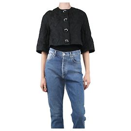 Erdem Black bejewelled cropped textured jacket - size UK 6 Black