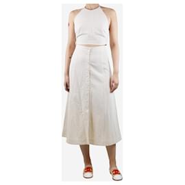 Autre Marque-Cream striped halter neck top and midi skirt set - size S-Cream