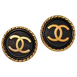 CHANEL Interlocking CC clip-on button earrings from 1995 Black Golden