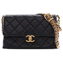 Chanel-Chanel Black CC Quilted Calfskin Belt Chain Shoulder Bag-Black