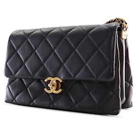Chanel-Chanel Black CC Quilted Calfskin Belt Chain Shoulder Bag-Black