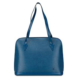 Louis Vuitton-Louis Vuitton Lussac Shoulder Bag Leather Tote Bag M52285 in good condition-Blue