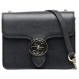 Gucci-Gucci Leather Interlocking G Chain Crossbody Bag Leather Crossbody Bag 510304 in good condition-Black