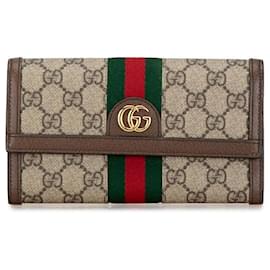 Gucci-Gucci GG Supreme Ophidia Continental Wallet  Canvas Long Wallet 523153 in excellent condition-Brown
