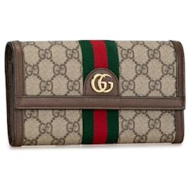 Gucci-Gucci GG Supreme Ophidia Continental Wallet  Canvas Long Wallet 523153 in excellent condition-Brown