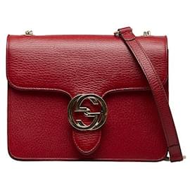 Gucci-Gucci Leather Interlocking G Chain Crossbody Bag Leather Crossbody Bag 510304 in good condition-Red