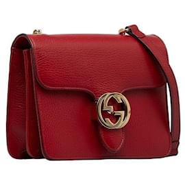 Gucci-Gucci Leather Interlocking G Chain Crossbody Bag Leather Crossbody Bag 510304 in good condition-Red