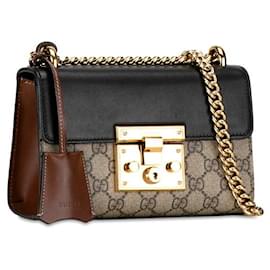 Gucci-Gucci GG Supreme Small Padlock Chain Shoulder Bag 409487 in Very Good Condition-Black