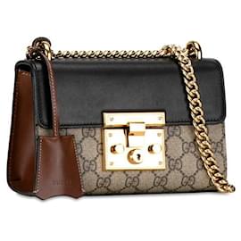 Gucci-Gucci Small GG Supreme Padlock Shoulder Bag Canvas Shoulder Bag 409487 in good condition-Black
