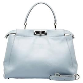 Fendi-Fendi Sac à main Peekaboo en cuir Sac à main en cuir 8BN226 en bon état-Bleu