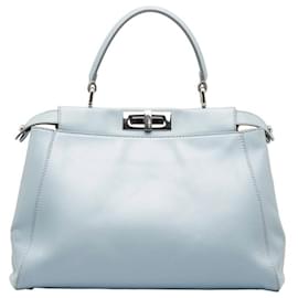 Fendi-Fendi Sac à main Peekaboo en cuir Sac à main en cuir 8BN226 en bon état-Bleu